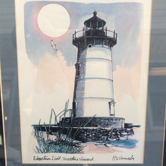 Robert E. Kennedy Edgartown Light, Martha’s Vineyard In Brushed Aluminum Frame - Picture 3 of 8